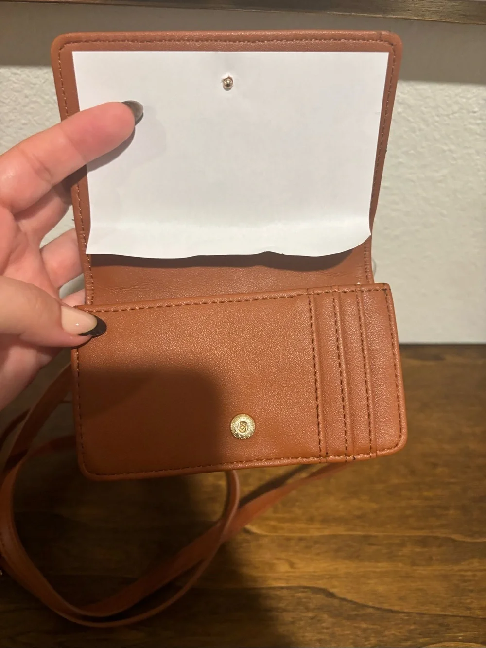 Betsey Johnson Mini Denim Crossbody with Brown Strap and Gold Tone Heart